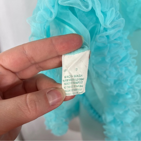 Vintage 1960s Tiffany Blue Mesh Ruffle Nightie Sleep Set Lingerie Peignoir Set - Picture 3 of 11